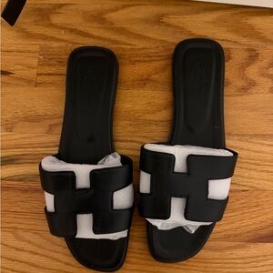 Hermes Black Slide Sandals